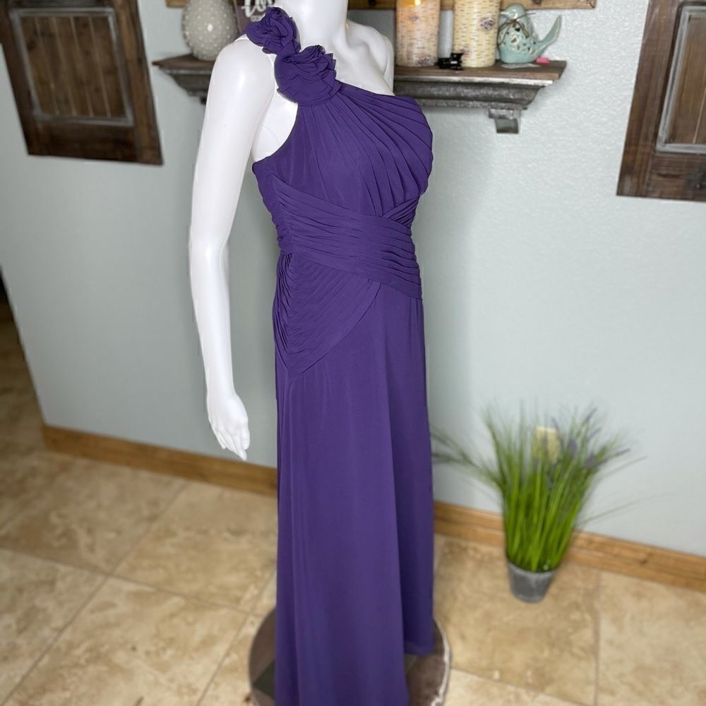 Davids Bridal Plum One Shoulder Chiffon Formal Bridesmaid Prom Dress Size 2 - Picture 8 of 15
